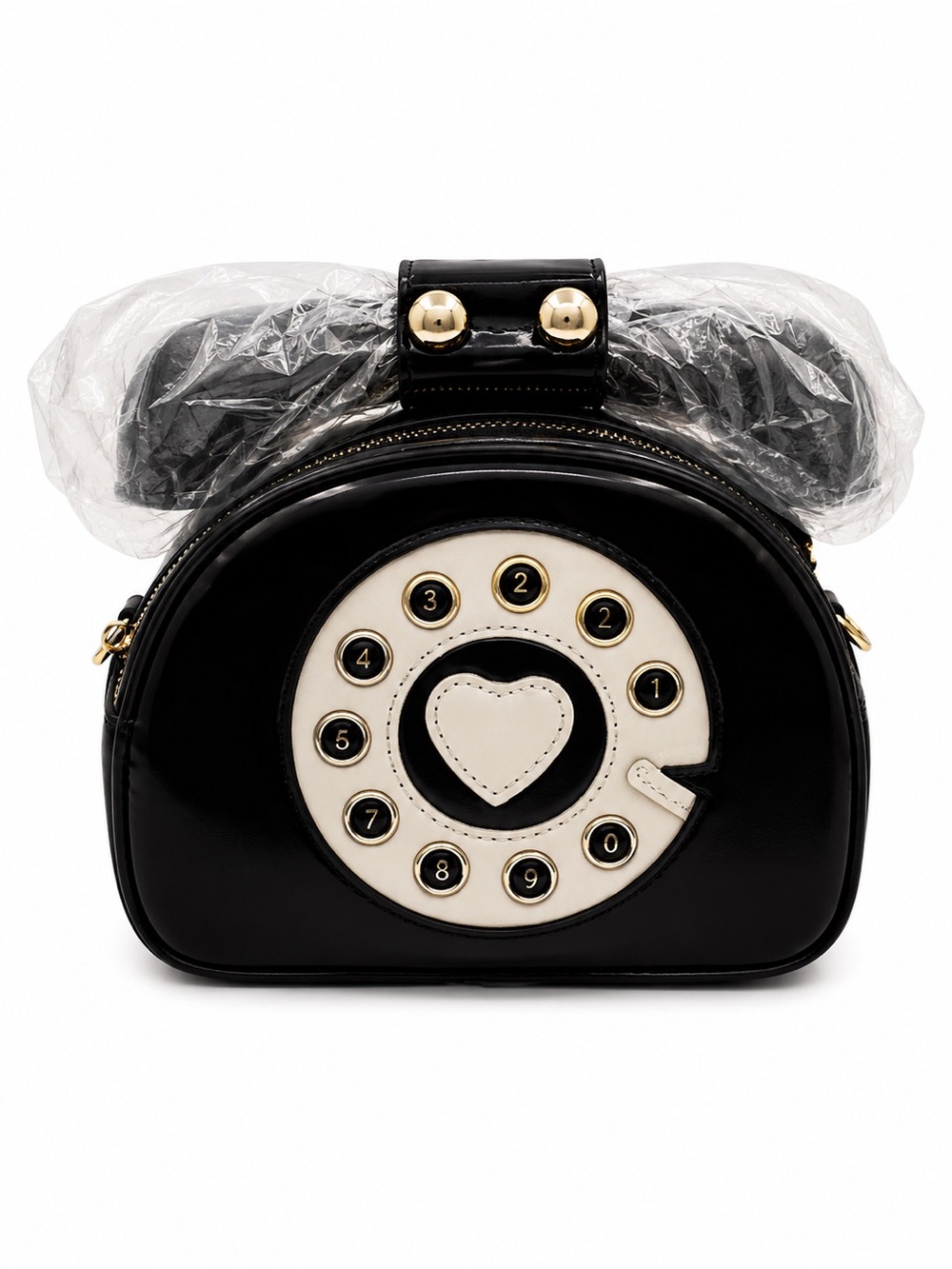 NEW RARE UNIQUE NEVER WORN Black Retro Telephone Heart Detail Crossbody Bag